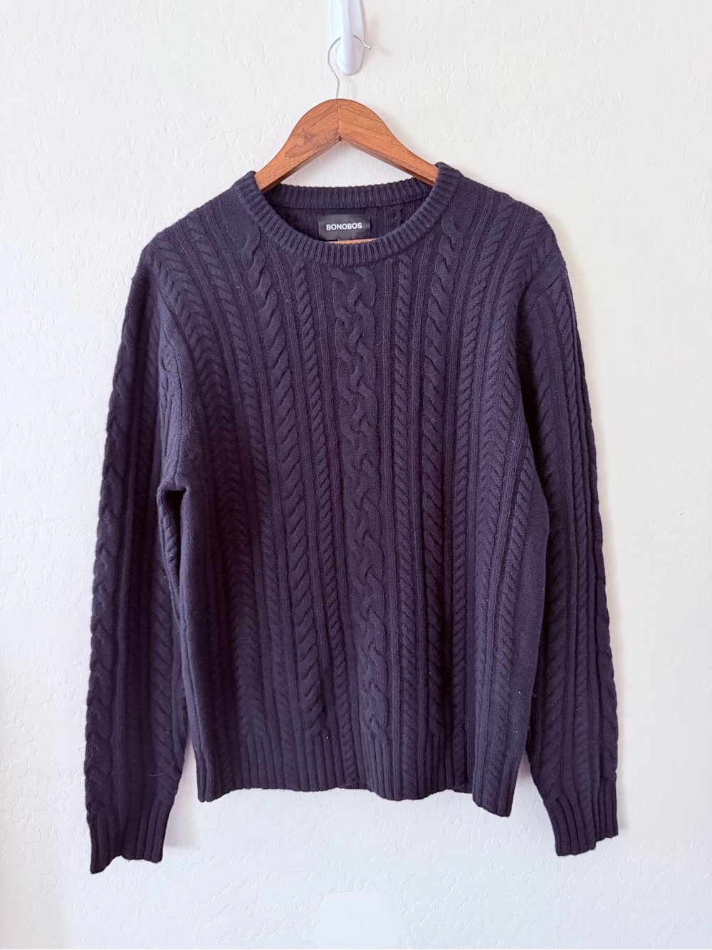 Bonobos Men’s Medium Slim Fit Cable Knit Crewneck Sweater Navy Blue